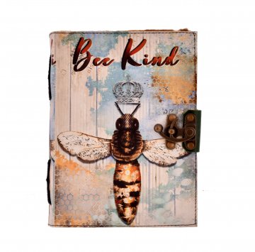 Kožený notebook "Bee Kind" Deckle-edge (7x5")